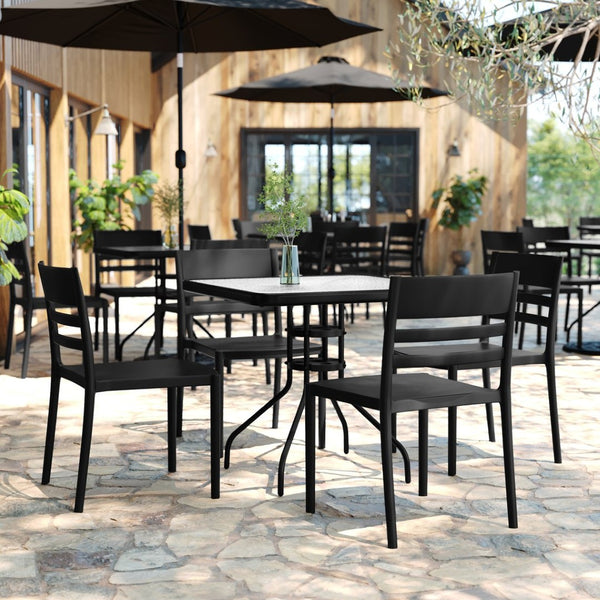 English Elm Bridgeport Indoor-Outdoor Stacking Chair - Durable, Weather-Resistant Design for Commercial Spaces Black DHF-317-APP-BLK-GG