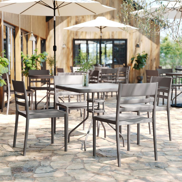 English Elm Bridgeport Indoor-Outdoor Stacking Chair - Durable, Weather-Resistant Design for Commercial Spaces Gray DHF-317-APP-GRY-GG