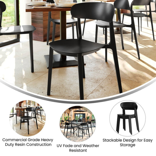 English Elm Dover Indoor-Outdoor Stacking Patio Chair – Durable, Ergonomic, All-Weather Seating for Any Space Black DHF-340-APP-BLK-GG