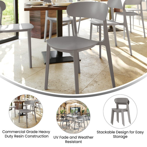 English Elm Dover Indoor-Outdoor Stacking Patio Chair – Durable, Ergonomic, All-Weather Seating for Any Space Gray DHF-340-APP-GRY-GG