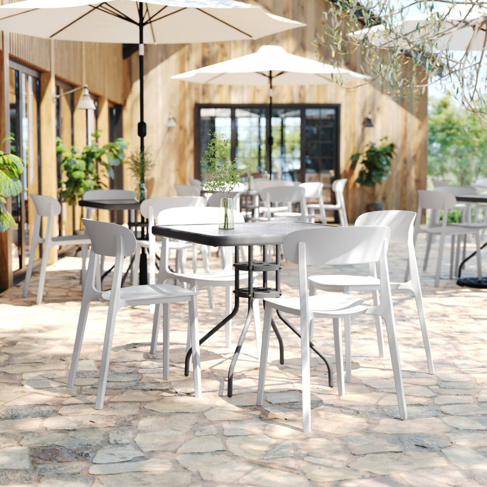 English Elm Dover Indoor-Outdoor Stacking Patio Chair – Durable, Ergonomic, All-Weather Seating for Any Space White DHF-340-APP-WH-GG