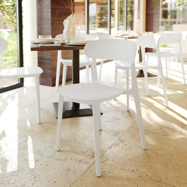 English Elm Dover Indoor-Outdoor Stacking Patio Chair – Durable, Ergonomic, All-Weather Seating for Any Space White DHF-340-APP-WH-GG