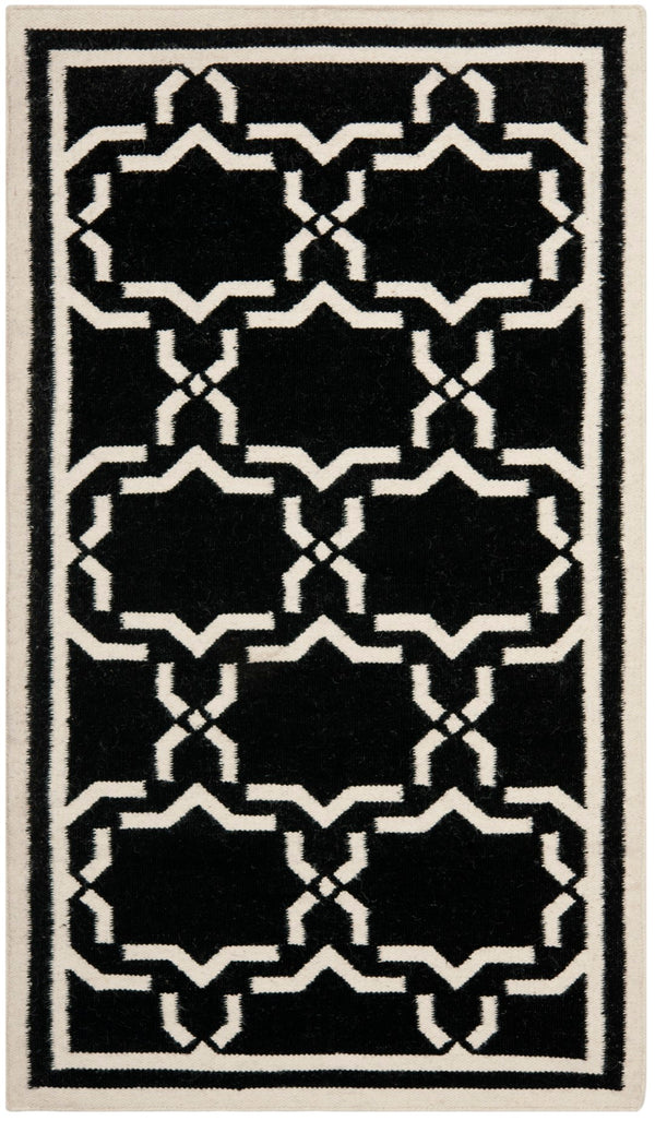 Safavieh Dhurries 545 Hand Woven Flat Weave  Rug Black / Ivory DHU545L-3