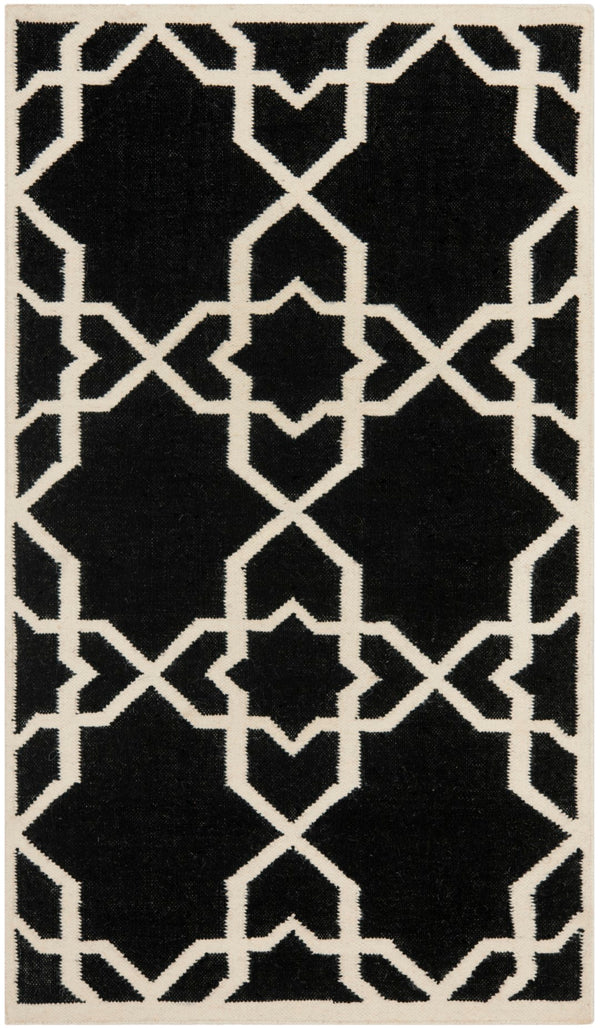 Safavieh Dhurries 548 Hand Woven Flat Weave  Rug Black / Ivory DHU548L-3