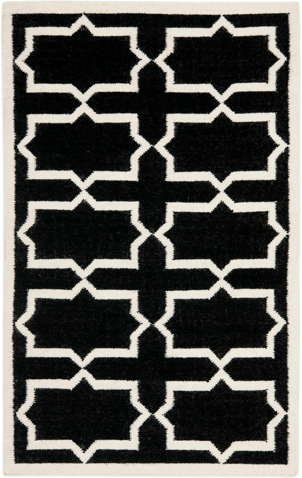Safavieh Dhurries 549 Hand Woven Flat Weave  Rug Black / Ivory DHU549L-3