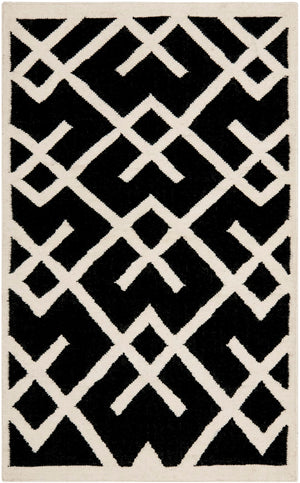 Safavieh Dhurries 552 Hand Woven Flat Weave  Rug Black / Ivory DHU552L-3