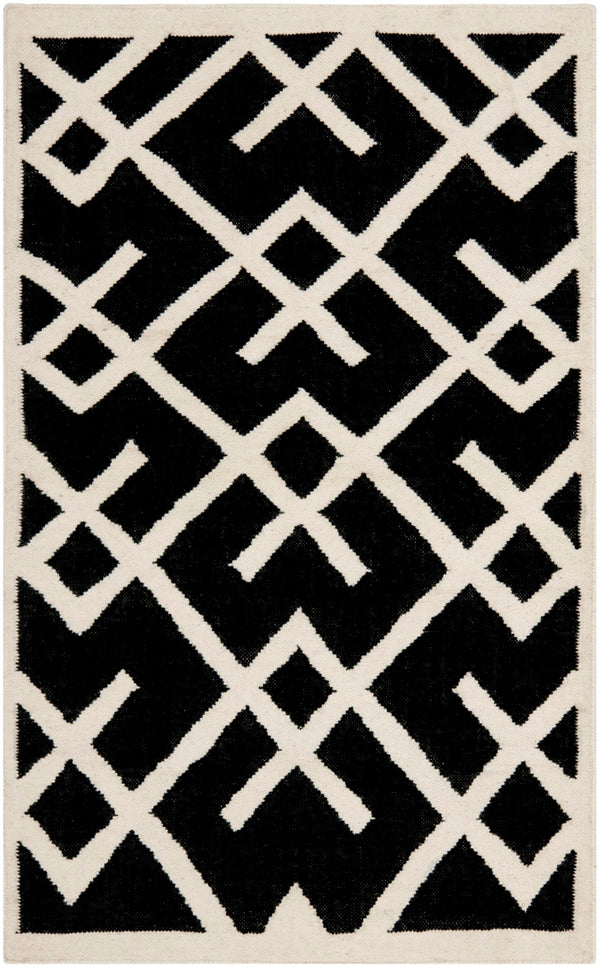 Safavieh Dhurries 552 Hand Woven Flat Weave  Rug Black / Ivory DHU552L-3