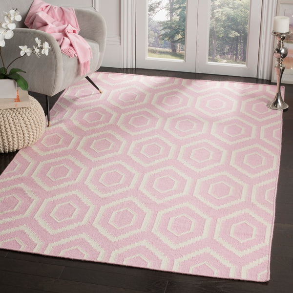 Safavieh Dhurries Handcrafted Wool And Cotton Area Rug With Geometric Design For Timeless Elegance In Home Pink ,Ivory 80% Wool,20% Cotton Dhu556c-26