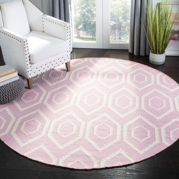 Safavieh Dhurries Handcrafted Wool And Cotton Area Rug With Geometric Design For Timeless Elegance In Home Pink ,Ivory 80% Wool,20% Cotton Dhu556c-26
