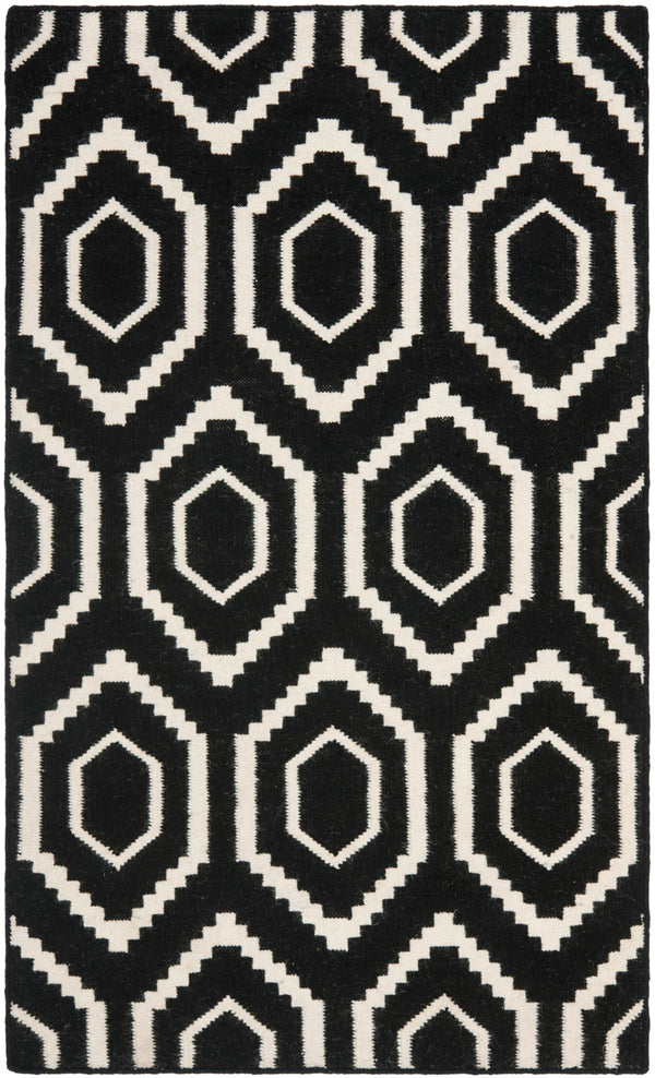 Safavieh Dhurries 556 Hand Woven Flat Weave  Rug Black / Ivory DHU556L-3