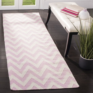 Safavieh Dhurries Hand Woven Flat Weave Rug - Stylish Purple And Ivory Chevron Design For Modern Homes Pink ,Ivory 80% Wool,20% Cotton Dhu557p-28