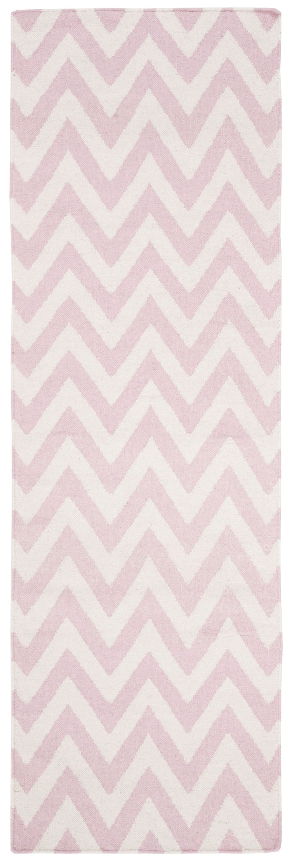 Safavieh Dhurries Hand Woven Flat Weave Rug - Stylish Purple And Ivory Chevron Design For Modern Homes Pink ,Ivory 80% Wool,20% Cotton Dhu557p-28