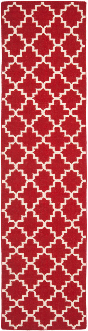 Safavieh Dhurries Handwoven Area Rug With Timeless Trellis Design - Luxurious Wool & Cotton For Any Space Red ,Ivory 80% Wool,20% Cotton Dhu566b-3