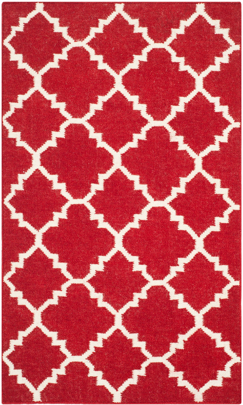Safavieh Dhurries Handwoven Area Rug With Timeless Trellis Design - Luxurious Wool & Cotton For Any Space Red ,Ivory 80% Wool,20% Cotton Dhu566b-3