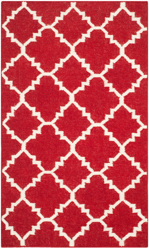 Safavieh Dhurries Handwoven Area Rug With Timeless Trellis Design - Luxurious Wool & Cotton For Any Space Red ,Ivory 80% Wool,20% Cotton Dhu566b-3