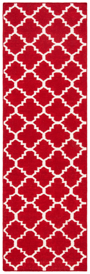 Safavieh Dhurries Handwoven Area Rug With Timeless Trellis Design - Luxurious Wool & Cotton For Any Space Red ,Ivory 80% Wool,20% Cotton Dhu566b-3