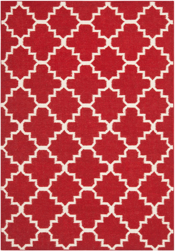 Safavieh Dhurries Handwoven Area Rug With Timeless Trellis Design - Luxurious Wool & Cotton For Any Space Red ,Ivory 80% Wool,20% Cotton Dhu566b-3
