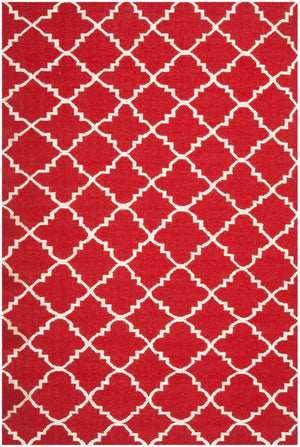 Safavieh Dhurries Handwoven Area Rug With Timeless Trellis Design - Luxurious Wool & Cotton For Any Space Red ,Ivory 80% Wool,20% Cotton Dhu566b-3