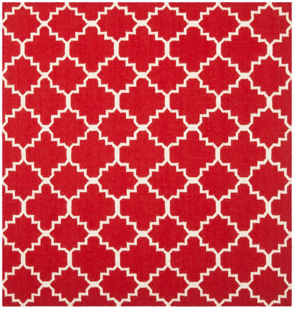 Safavieh Dhurries Handwoven Area Rug With Timeless Trellis Design - Luxurious Wool & Cotton For Any Space Red ,Ivory 80% Wool,20% Cotton Dhu566b-3