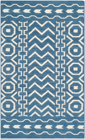 Safavieh Dhurries 572 Hand Woven Flat Weave  Rug Dark Blue / Ivory DHU572A-3