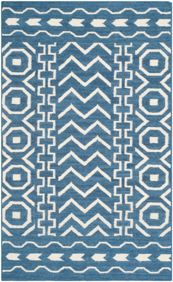 Safavieh Dhurries 572 Hand Woven Flat Weave  Rug Dark Blue / Ivory DHU572A-3