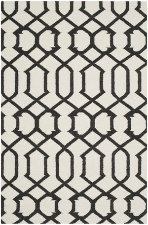 Safavieh Dhurries Handwoven Wool Area Rug - Elegant Geometric Design, Artisan Crafted For Timeless Style Ivory ,Charcoal Wool Dhu753d-8