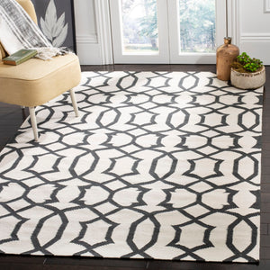 Safavieh Dhurries Handwoven Wool Area Rug - Elegant Geometric Design, Artisan Crafted For Timeless Style Ivory ,Charcoal Wool Dhu753d-8