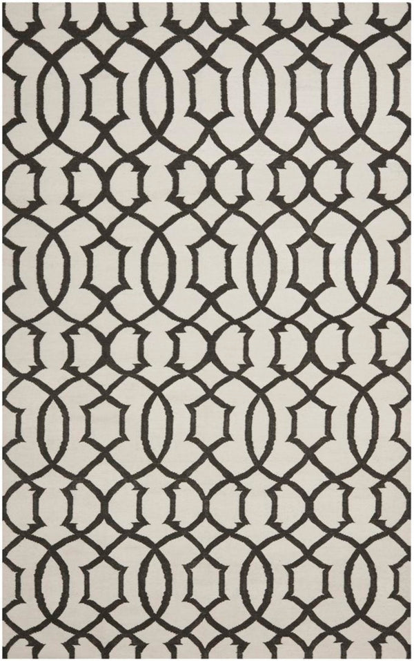 Safavieh Dhurries Handwoven Wool Area Rug - Elegant Geometric Design, Artisan Crafted For Timeless Style Ivory ,Charcoal Wool Dhu753d-8