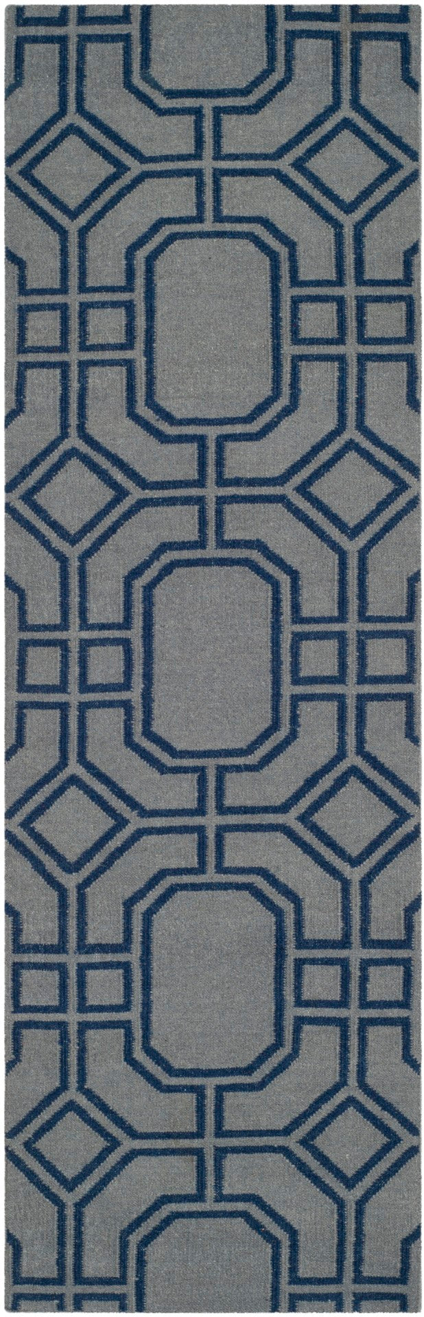 Safavieh Dhurries Handwoven Wool Area Rug - Elegant Geometric Design For Modern Home Decor And Comfort Grey ,Dark Blue Wool Dhu860c-3