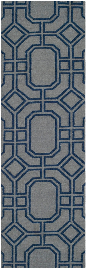 Safavieh Dhurries Handwoven Wool Area Rug - Elegant Geometric Design For Modern Home Decor And Comfort Grey ,Dark Blue Wool Dhu860c-3