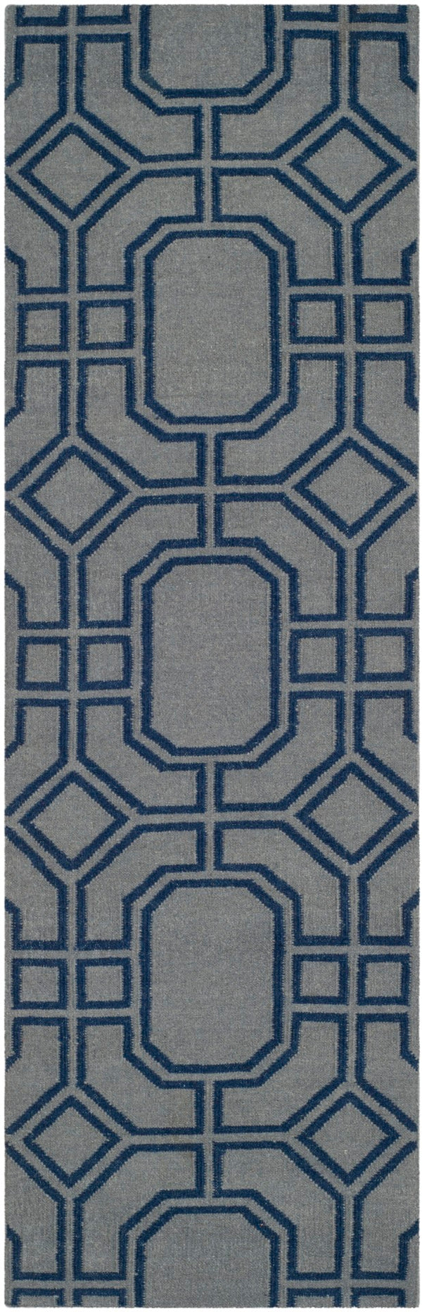 Safavieh Dhurries Handwoven Wool Area Rug - Elegant Geometric Design For Modern Home Decor And Comfort Grey ,Dark Blue Wool Dhu860c-3