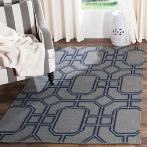 Safavieh Dhurries Handwoven Wool Area Rug - Elegant Geometric Design For Modern Home Decor And Comfort Grey ,Dark Blue Wool Dhu860c-3