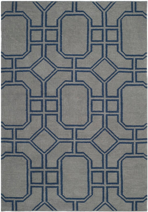 Safavieh Dhurries Handwoven Wool Area Rug - Elegant Geometric Design For Modern Home Decor And Comfort Grey ,Dark Blue Wool Dhu860c-3