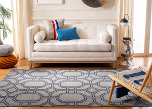 Safavieh Dhurries Handwoven Wool Area Rug - Elegant Geometric Design For Modern Home Decor And Comfort Grey ,Dark Blue Wool Dhu860c-3