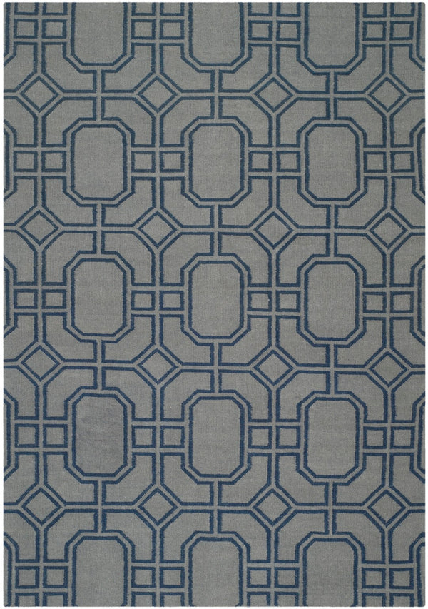 Safavieh Dhurries Handwoven Wool Area Rug - Elegant Geometric Design For Modern Home Decor And Comfort Grey ,Dark Blue Wool Dhu860c-3