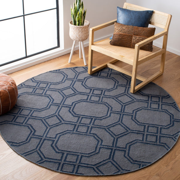 Safavieh Dhurries Handwoven Wool Area Rug - Elegant Geometric Design For Modern Home Decor And Comfort Grey ,Dark Blue Wool Dhu860c-3