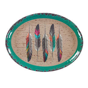 Hiend Accents Feather Design Melamine Serving Platter - Elevate Your Dining With Charming Style And Durability Tan,Turquoise Melamine Di1754sp01