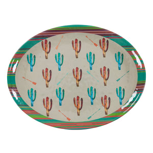 Hiend Accents Cactus Design Melamine Serving Platter - Durable, Whimsical Centerpiece For Memorable Gatherings Turquoise,Red Melamine Di1756sp01