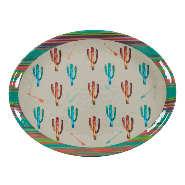 Hiend Accents Cactus Design Melamine Serving Platter - Durable, Whimsical Centerpiece For Memorable Gatherings Turquoise,Red Melamine Di1756sp01