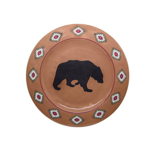 Hiend Accents Aztec Bear Melamine Dinner Plates Set - 4 Stunning Plates For Rustic Charm & Casual Dining Brown,Red Melamine Di1917dp04