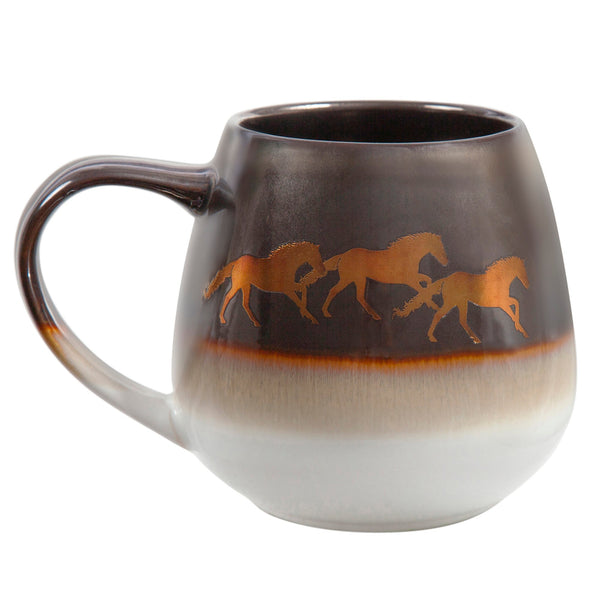 Hiend Accents Running Remuda Ceramic Mug Set - 4 Exquisite Mugs With Rustic Metallic Horse Design For Home Decor  Ceramic Di2105mg-os-oc