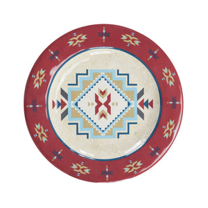 Hiend Accents Spirit Valley Melamine Dinner Plate Set - 4 Elegant Plates With Southwestern Aztec Designs Red,Cream,Blue Melamine Di2113dp04