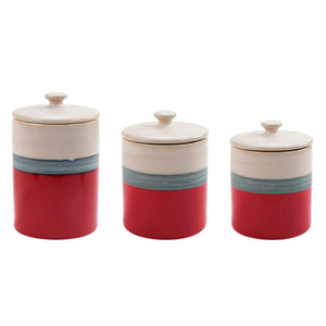 Hiend Accents Pasadizo Ceramic Canister Set – Stunning Rustic Decor With Vibrant Hues For Kitchen Storage Style Red Ceramic Di2208cs-os-pe