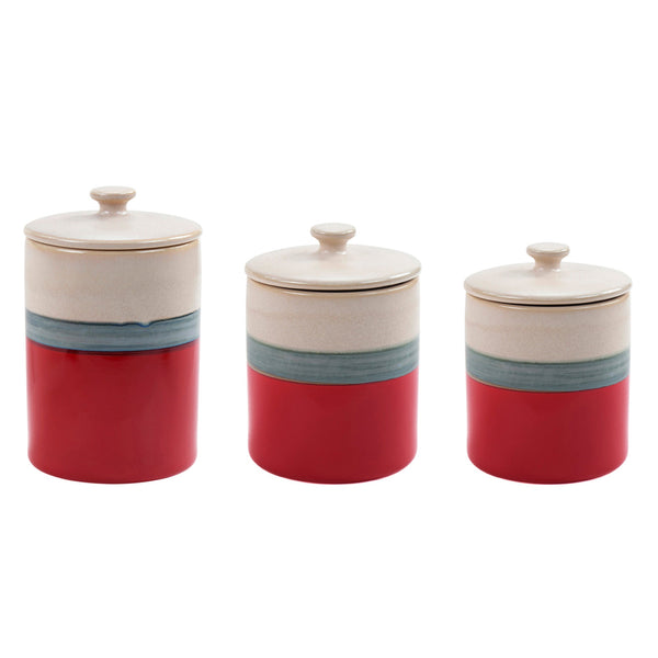 Hiend Accents Pasadizo Ceramic Canister Set – Stunning Rustic Decor With Vibrant Hues For Kitchen Storage Style Red Ceramic Di2208cs-os-pe
