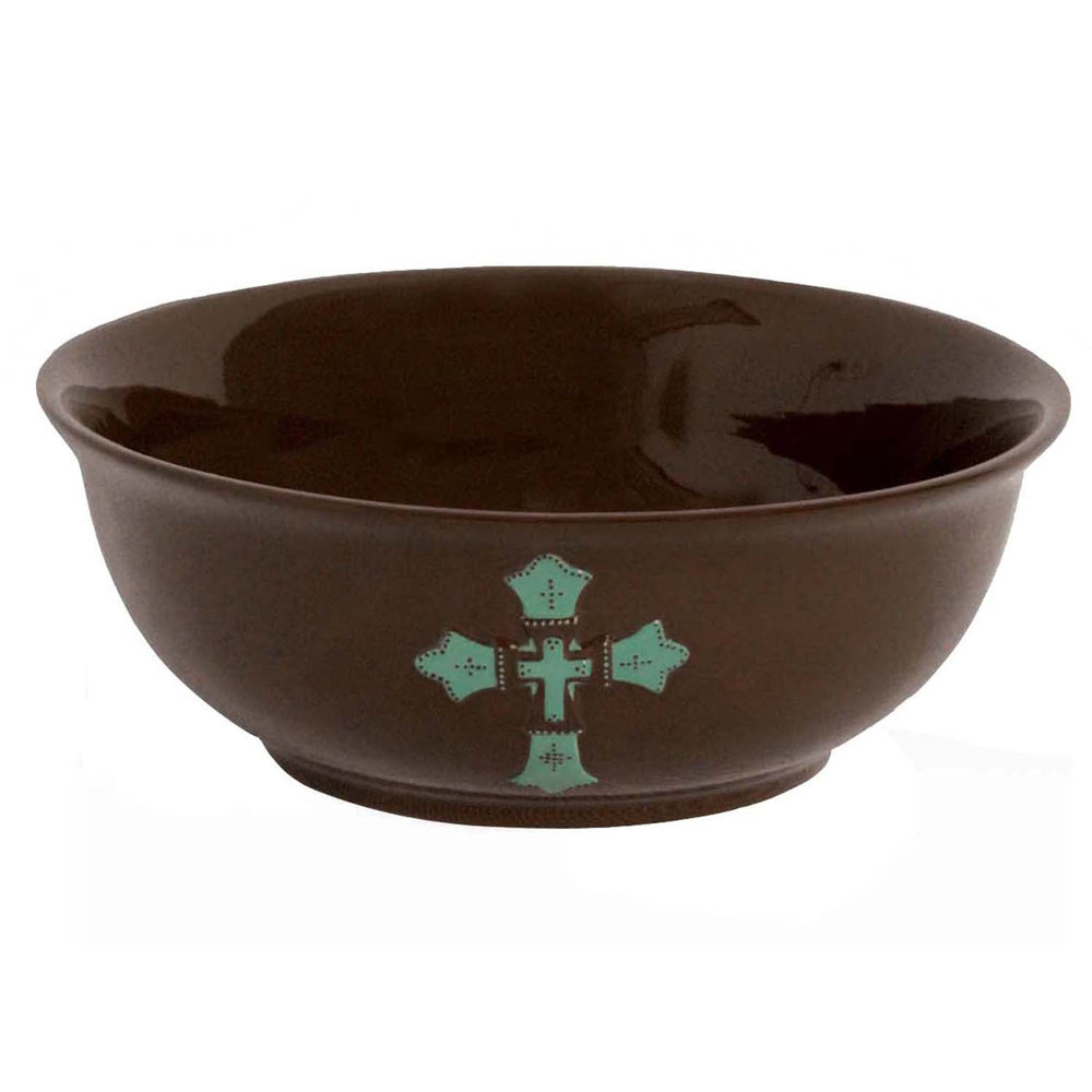 Hiend Accents Cross Handpainted Ceramic Serving Bowl - Unique Western Design For Elegant Dining & Gatherings Brown,Turquoise Ceramic Di3182sb01