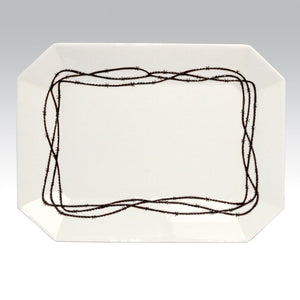 Hiend Accents Barbwire Serving Platter - Rustic Elegance For Dining, Hand-painted Design, Versatile & Durable Decor Cream Ceramic Di3190sp01