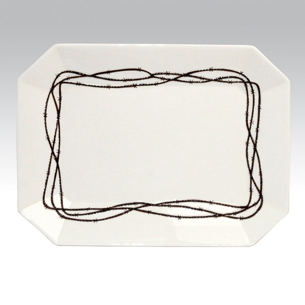 Hiend Accents Barbwire Serving Platter - Rustic Elegance For Dining, Hand-painted Design, Versatile & Durable Decor Cream Ceramic Di3190sp01