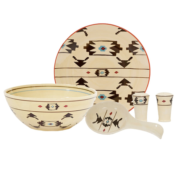 Hiend Accents Artesia 5-piece Hand-painted Serving Set With Aztec Designs For Dining, Gatherings & Celebrations   Di3510pk01