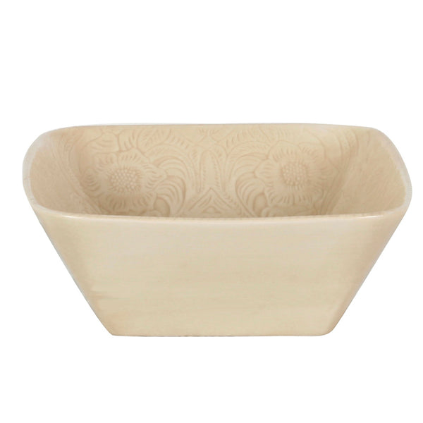 Hiend Accents Savannah Ceramic Serving Bowl - Elegant Embossed Floral Design, Textured Rim, Perfect For Any Decor Cream Ceramic Di4001sb-01-cr