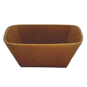 Hiend Accents Savannah Ceramic Serving Bowl - Elegant Embossed Floral Design, Textured Rim, Perfect For Any Decor Brown Ceramic Di4001sb-01-ms